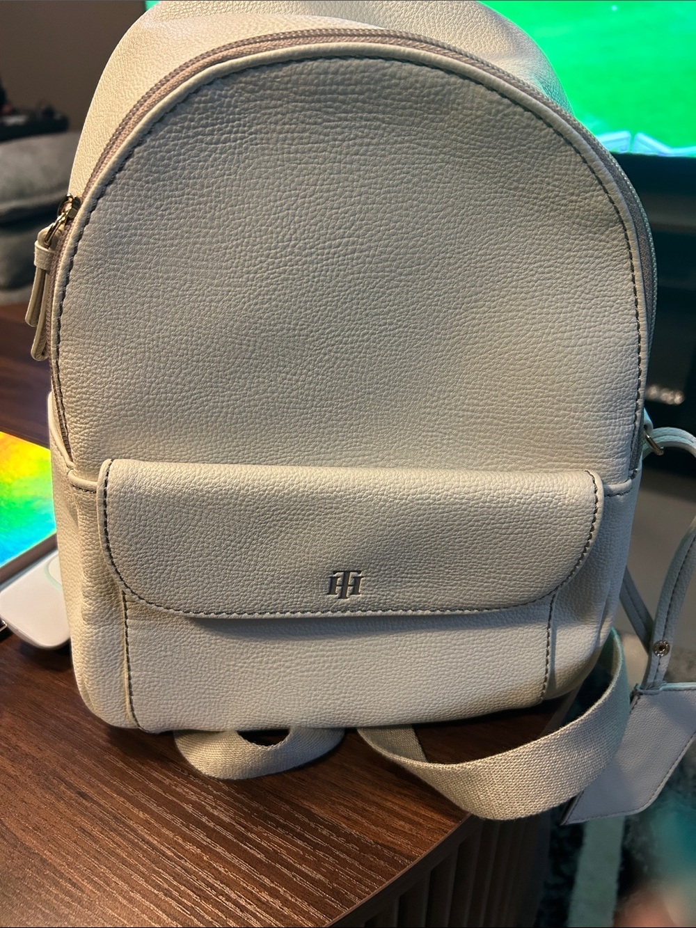 Tommy Hilfiger Small Pebbled Backpack in Light Cream